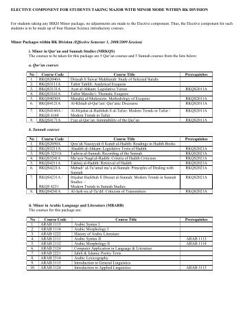 ELECTIVE COMPONENT FOR STUDENTS TAKING MAJOR WITH ...