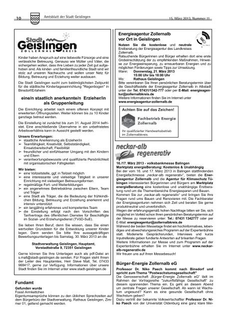 Amtsblatt Geislingen KW11 - Stadt Geislingen