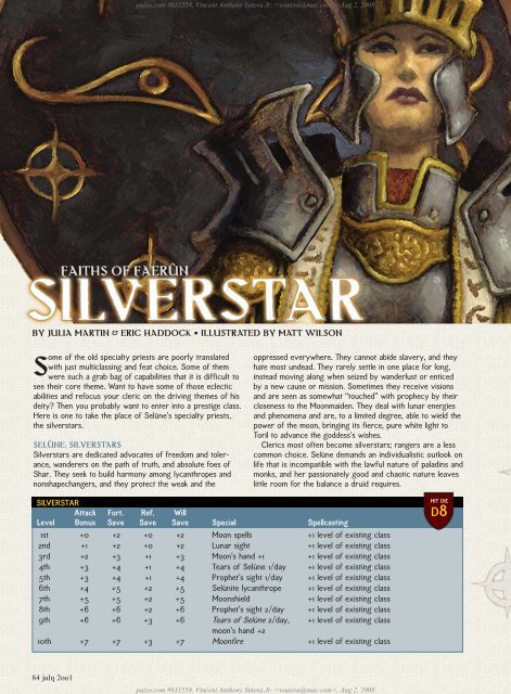 Faith of Faerun:Silverstar - Anthony's Home Page