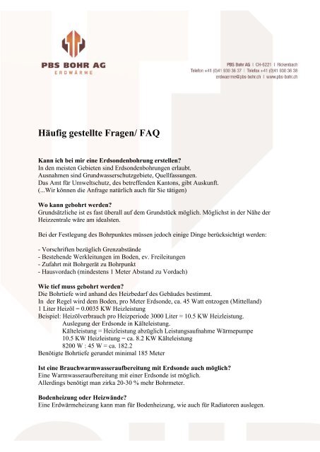 Häufig gestellte Fragen/ FAQ - PBS Bohr AG