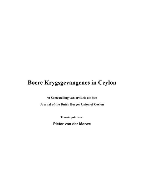 Boere Krygsgevangenes in Ceylon - Boekmakierie.co.za