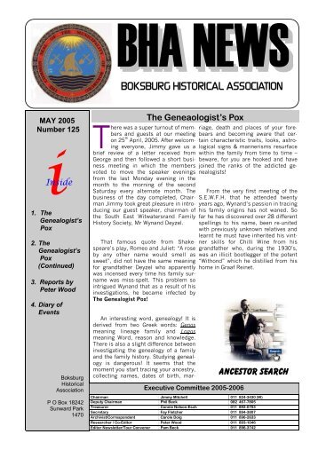 BOKSBURG HISTORICAL ASSOCIATION - Boksburg and East ...