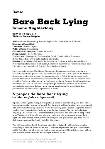 Dossier de presse Danse Bare Back Lying (pdf - La Bâtie