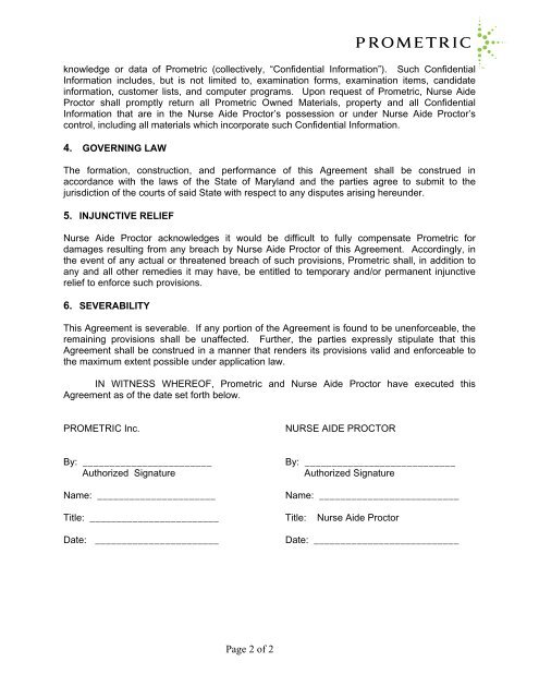 Proctor Confidentiality Agreement - Prometric