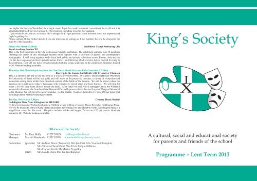 King's Society Lent Term Brochure 2013