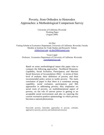 Poverty, From Orthodox to Heterodox Approaches - Economics ...