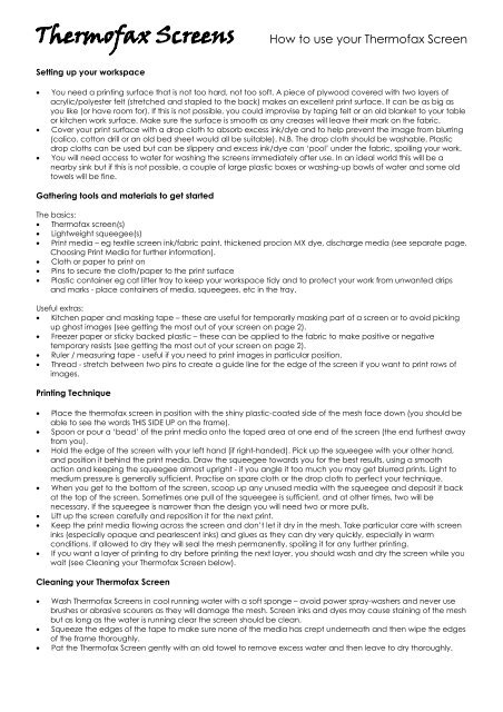 How To Use Your Thermofax Screen (PDF) - Thermofax Screens