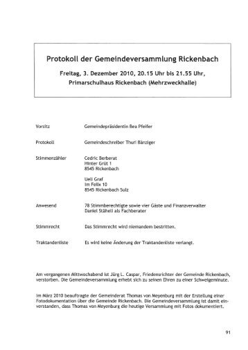 GV_03_12_2010 [PDF, 3.00 MB] - Rickenbach ZH - Kanton Zürich