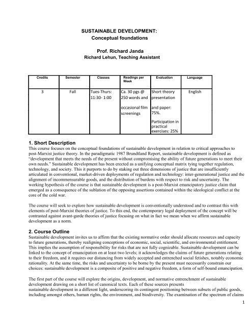 Sustainable Development - Conceptual Foundations