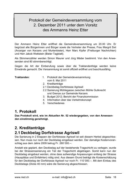 Bericht der Finanzkommission - Gemeinde Ried b. Kerzers