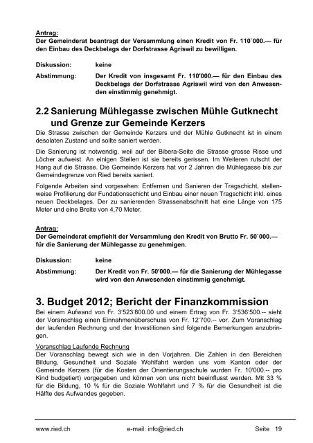 Bericht der Finanzkommission - Gemeinde Ried b. Kerzers