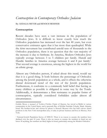 Contraception in Contemporary Orthodox Judaism