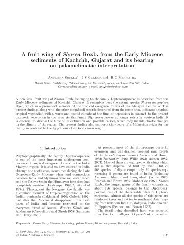 A fruit wing of Shorea Roxb. from the Early Miocene sediments of ...