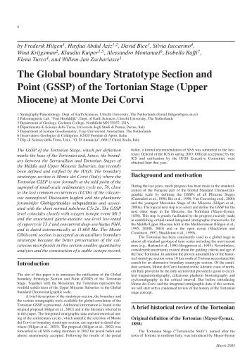 of the Tortonian Stage - Stratigraphic Information