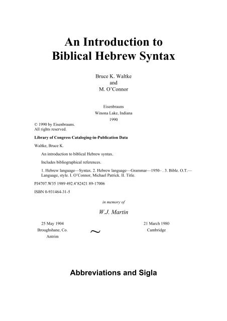 An Introduction to Biblical Hebrew Syntax