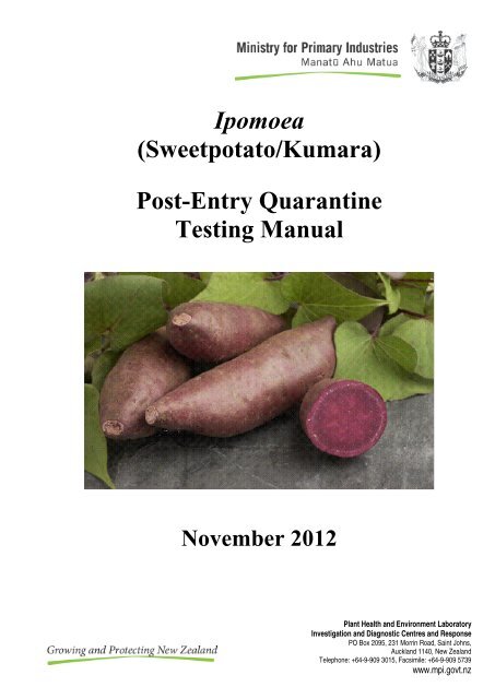 Ipomoea (Sweetpotato/Kumara) Post-Entry Quarantine Testing Manual