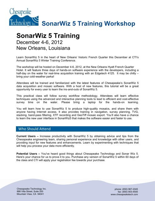 SonarWiz 5 Training - Chesapeake Technology