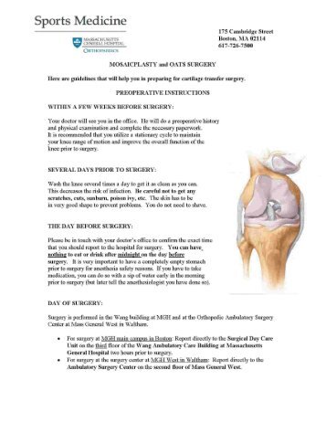 Mosaicplasty and OATS Knee Surgery Protocol - Massachusetts ...