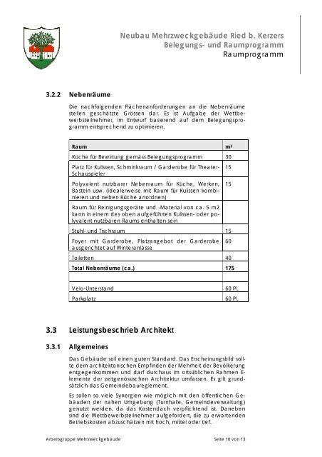 3 Raumprogramm - Gemeinde Ried b. Kerzers