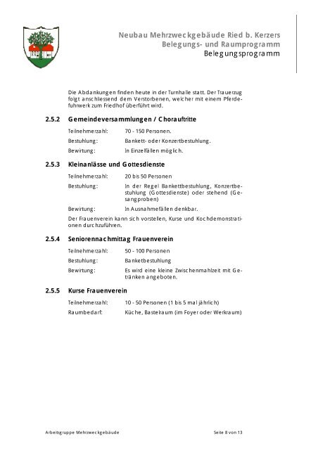 3 Raumprogramm - Gemeinde Ried b. Kerzers