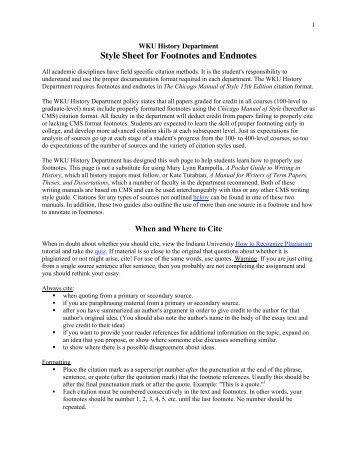 Style Sheet for Footnotes and Endnotes - Western Kentucky University