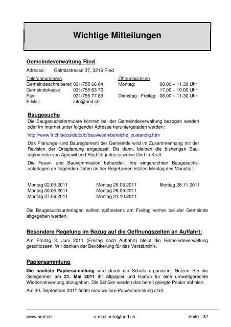 Bulletin Nr. 51 (April 2011) - Gemeinde Ried b. Kerzers