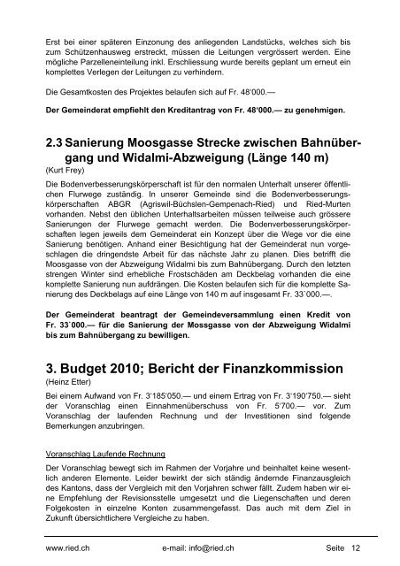 Bulletin Nr. 48 (November 2009) - Gemeinde Ried b. Kerzers