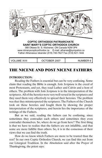 the Nicene/Post Nicene Fathers - St. Marys Coptic Orthodox Church