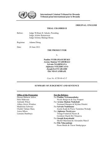 Nyiramasuhuko et al. - International Criminal Tribunal for Rwanda