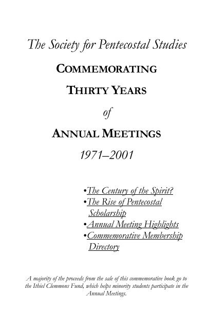 The Society for Pentecostal Studies: A Brief History - Clover