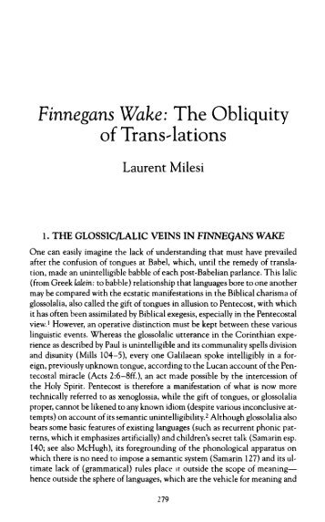 Finnegans Wake: The Obliquity of Trans-lations - The Ohio State ...