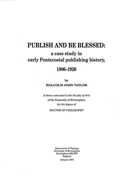 a case study in early Pentecostal publishing history - eTheses ...