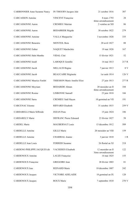 table des mariages 1792-1832