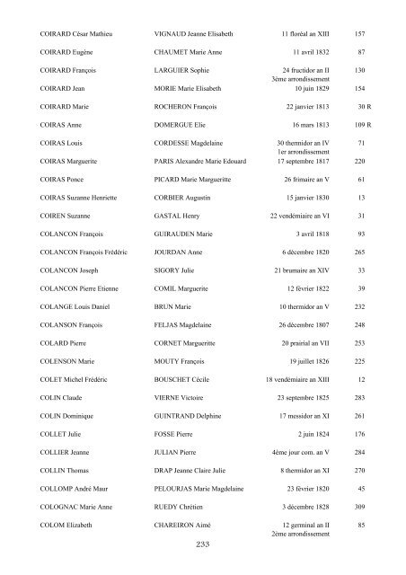 table des mariages 1792-1832