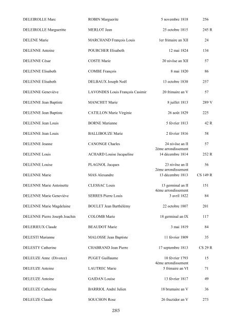 table des mariages 1792-1832