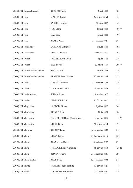 table des mariages 1792-1832