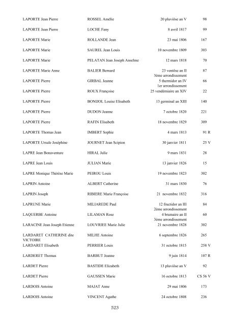 table des mariages 1792-1832