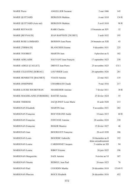 table des mariages 1792-1832