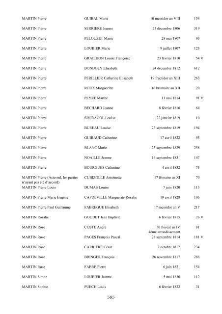 table des mariages 1792-1832