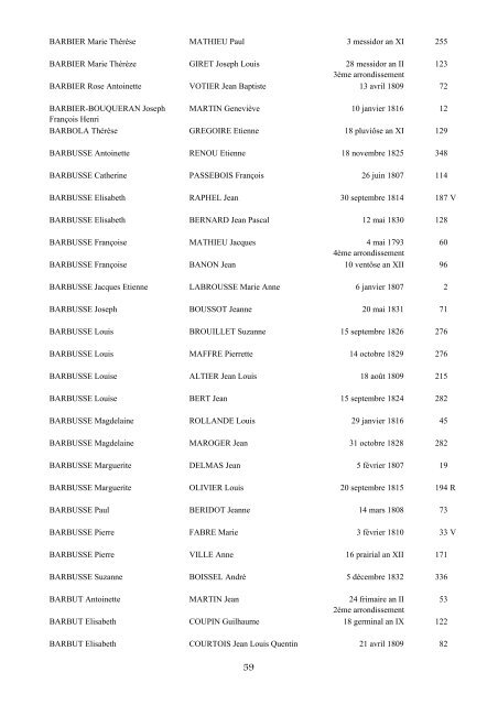 table des mariages 1792-1832