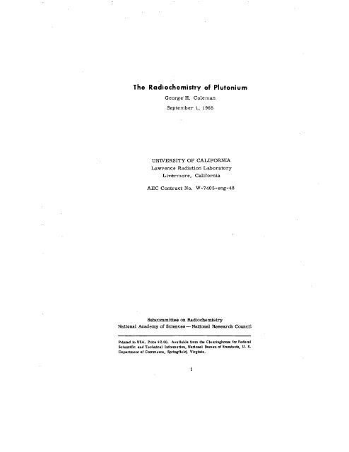 THE RADIOCHEMISTRY OF PLUTONIUM - Sciencemadness.org