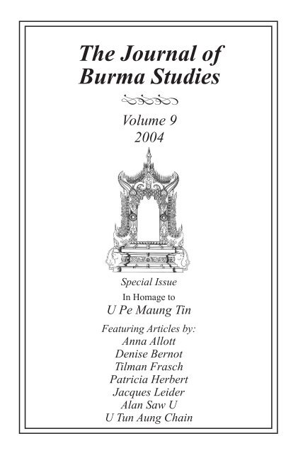 The Journal of Burma Studies - Northern Illinois University