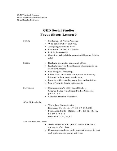 GED Social Studies Focus Sheet: Lesson 3 - pwcstv
