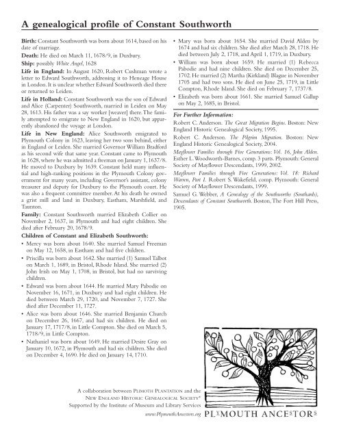 A genealogical profile of Constant Southworth - Plimoth Plantation