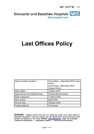 Last Offices Policy - Doncaster and Bassetlaw Hospitals NHS ...