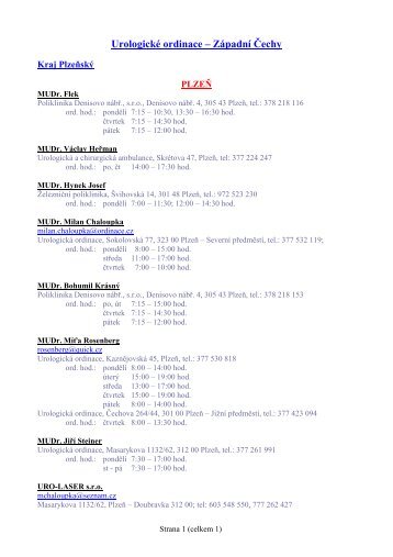 seznam urologů v plzeňském kraji - Urologická klinika