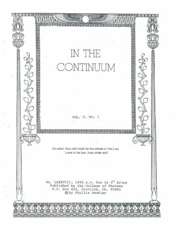 IN THE CONTINUUM - The College and Temple of Thelema