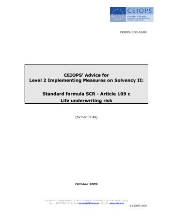Standard formula - Life underwriting risk - EIOPA - Europa