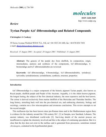 Tyrian Purple: 6, 6'-Dibromoindigo and Related Compounds