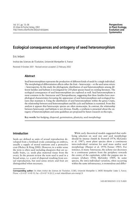 Ecological consequences and ontogeny of seed ... - Accueil du site